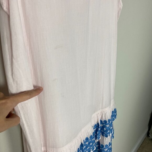 Sail to Sable Flutter Sleeve Dress in Blush Pink Blue Embroidered Ruffles Tiered - Picture 10 of 11